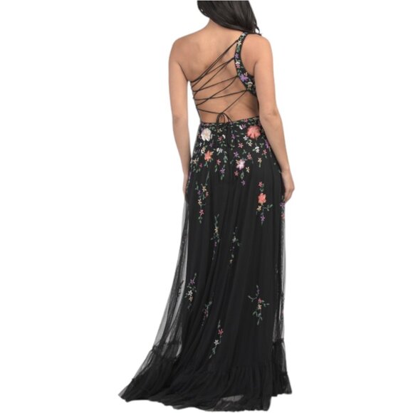 MAC DUGGAL One Shoulder Floral Beaded Gown - Picture 2 of 7